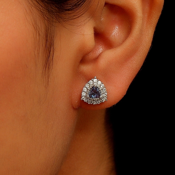 ❤️HOST PICK! Lab Created Alexandrite & Zircon Earrings Sterling Silver 1.30* - Picture 5 of 5